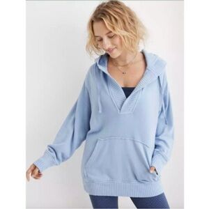 Aerie Soft Blue Knit Hoodie V-Neck Oversized